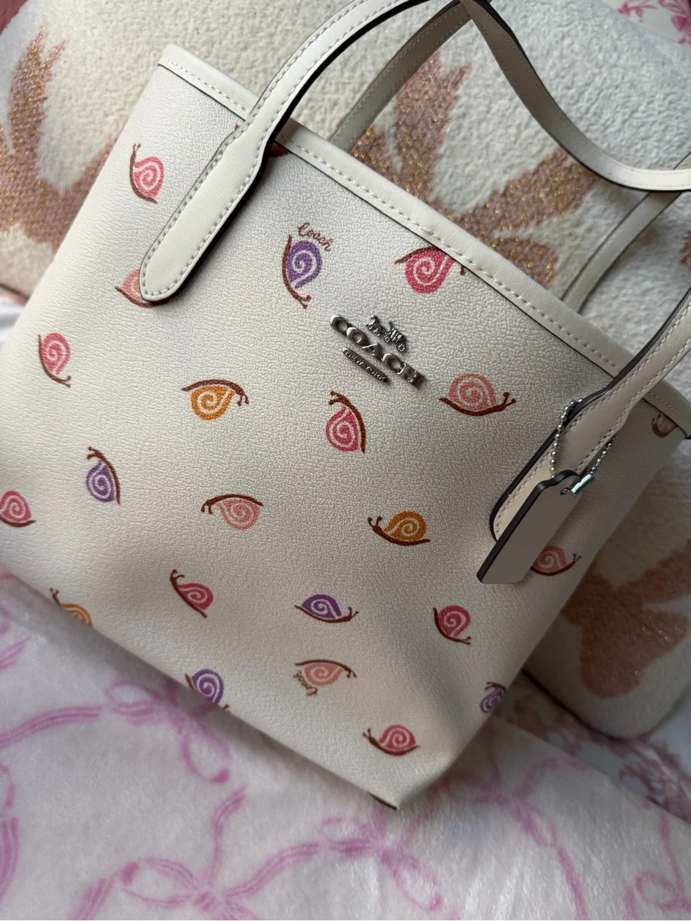 Coach Cream Mini Tote with Multicolor Snail Motif - Picture 2 of 7